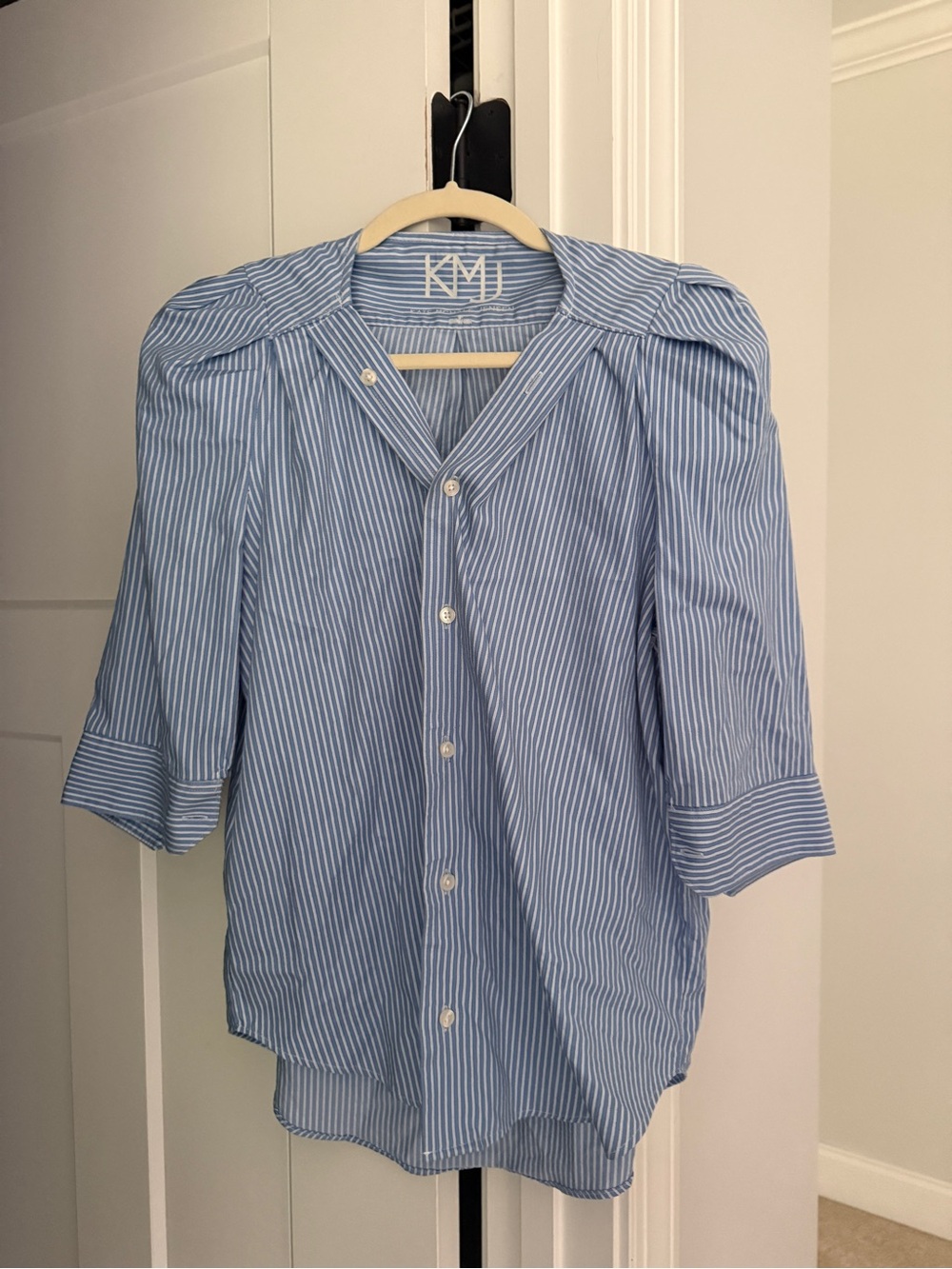 KMJ blue white stripe button down top